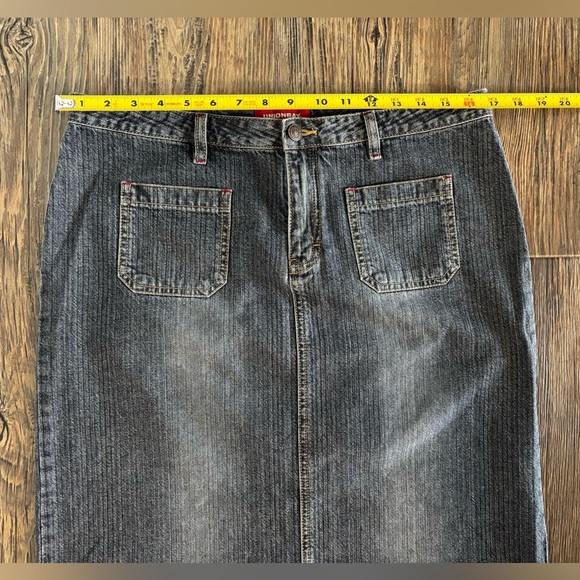 Unionbay Maxi Jean Skirt Juniors Sz 13 Side Slits Blue Dark Wash Denim Y2K Vtg - Picture 5 of 14